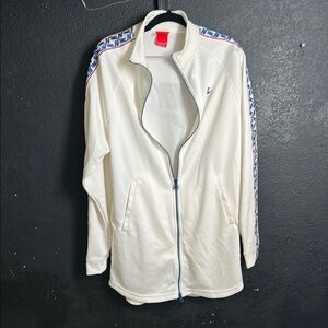 Nike White Track Jacket with Blue Accents with tapered sweatpants